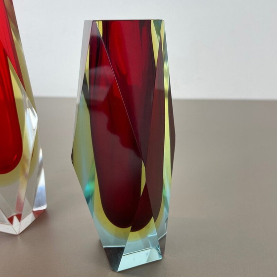 Image 1 of Paire de vases Sommerso en verre de Murano facetté par Flavio Poli, Italie, années 1970