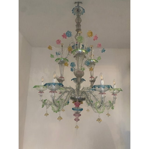 Lustre moderne italien en verre de Murano avec fleurs multicolores