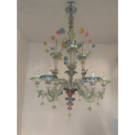 Image 1 of Lustre moderne italien en verre de Murano avec fleurs multicolores