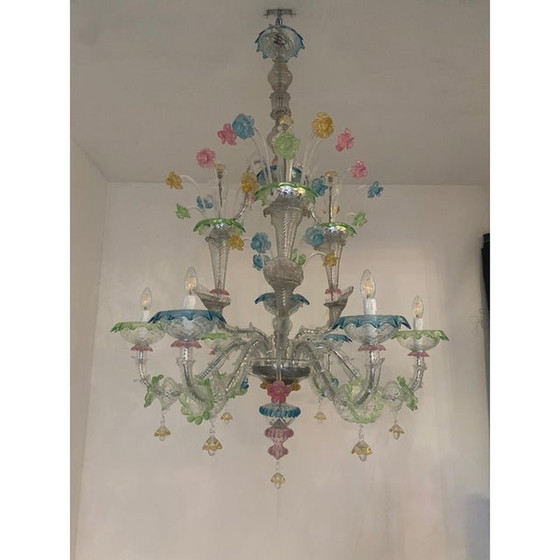 Image 1 of Lustre moderne italien en verre de Murano avec fleurs multicolores