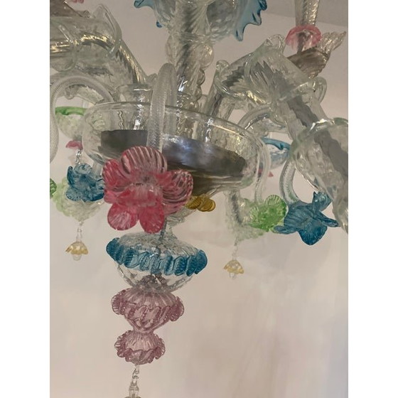 Image 1 of Lustre moderne italien en verre de Murano avec fleurs multicolores