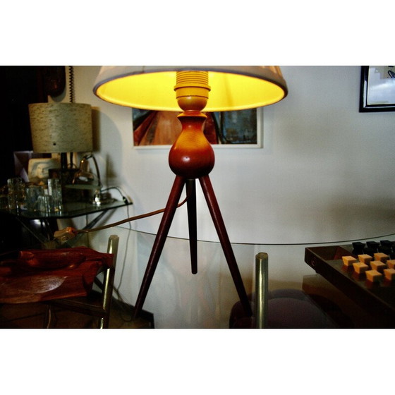Image 1 of Lampe vintage en forme de voiture lunaire en teck massif par Severin Hansen pour Haslev Mobelsnedkeri, Danemark 1960