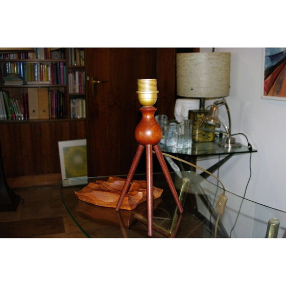 Image 1 of Lampe vintage en forme de voiture lunaire en teck massif par Severin Hansen pour Haslev Mobelsnedkeri, Danemark 1960