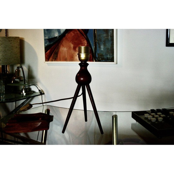 Image 1 of Lampe vintage en forme de voiture lunaire en teck massif par Severin Hansen pour Haslev Mobelsnedkeri, Danemark 1960