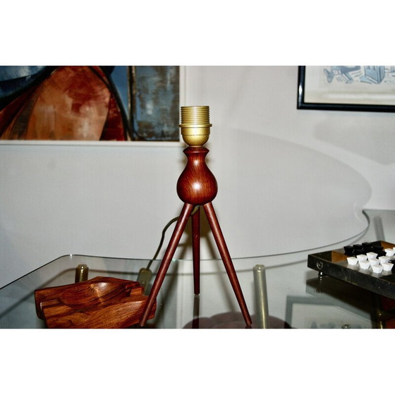 Image 1 of Lampe vintage en forme de voiture lunaire en teck massif par Severin Hansen pour Haslev Mobelsnedkeri, Danemark 1960