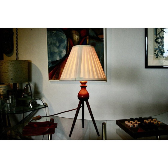 Image 1 of Lampe vintage en forme de voiture lunaire en teck massif par Severin Hansen pour Haslev Mobelsnedkeri, Danemark 1960