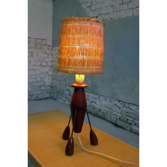 Image 1 of Lampe de table vintage en teck et laiton, années 1960
