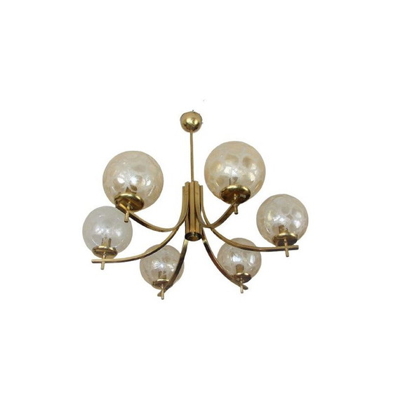 Image 1 of Lustre vintage en laiton et verre, 1970