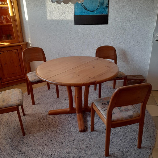 Table de salle à manger Drylund ronde, bois massif, extensible, 4-8 places, très bon état