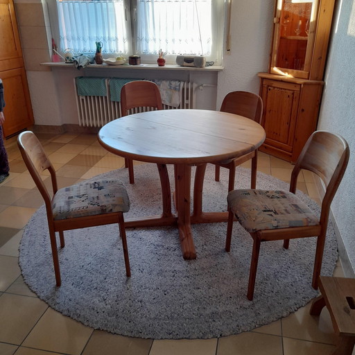 Table de salle à manger Drylund ronde, bois massif, extensible, 4-8 places, très bon état