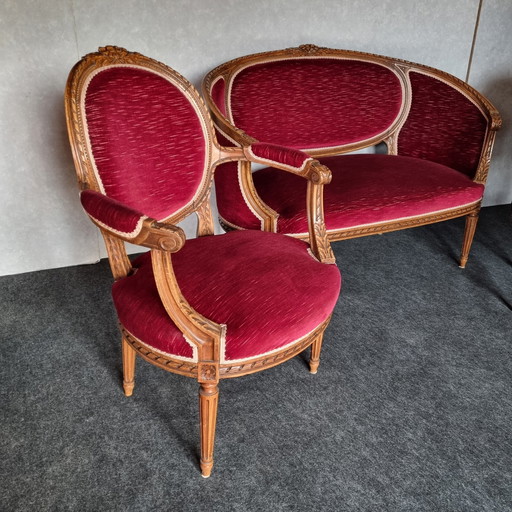 Banquette Corbeille Et 2 Fauteuils Style Louis Xvi