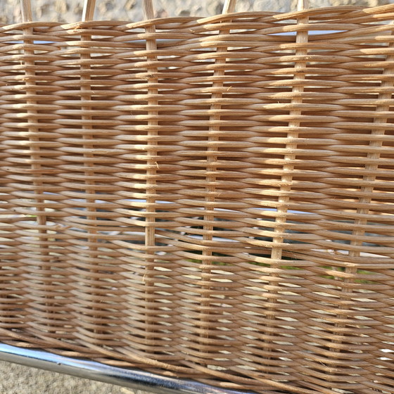 Image 1 of Lit d'enfant Mid Century - Lit mobile vintage en rotin et chrome 60S