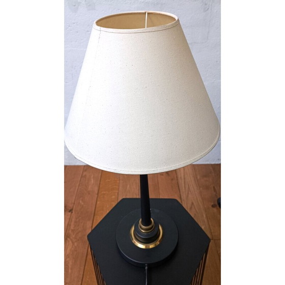 Image 1 of Lampe de table vintage en métal teinté noir et or