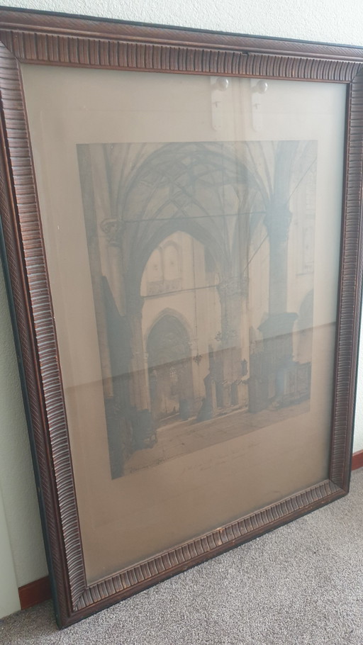 J. Bosboom Dessin à la plume Grote Kerk Alkmaar