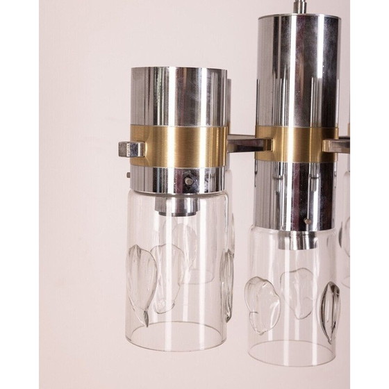 Image 1 of Lustre vintage en métal chromé et verre par Gaetano Sciolari, 1970