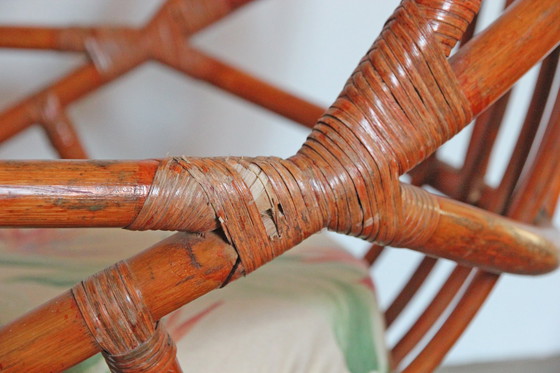 Image 1 of Fauteuil En Rotin, Inclinable Et Pivotant, Années 70