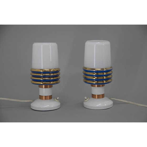 Image 1 of Paire de lampes de table vintage en verre et métal, Tchécoslovaquie 1970