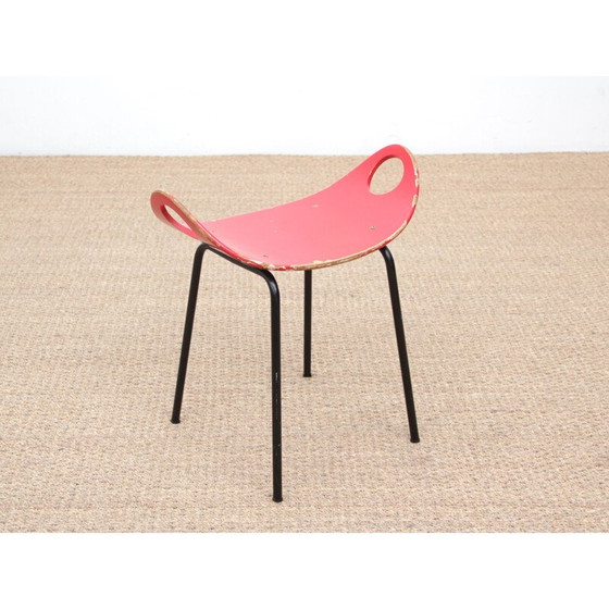 Image 1 of Tabouret rouge en acier par Olof Kettunen