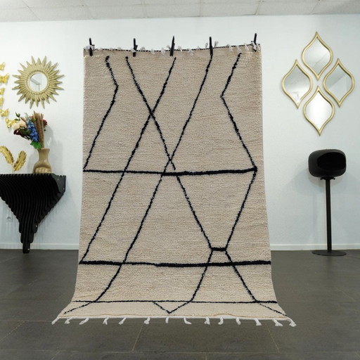 Tapis berbère - 261 Cm X 154 Cm - Laine blanche et noire