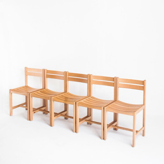 Image 1 of Chaises vintage en hêtre massif par André Sornay, France 1960