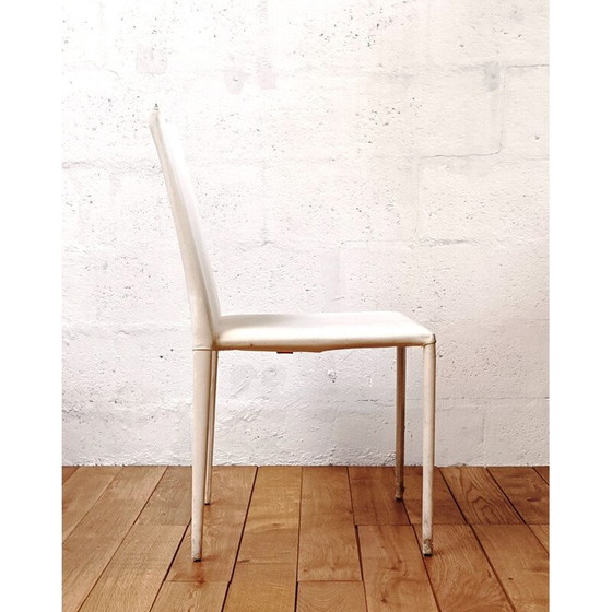Image 1 of Chaise vintage Arper en bois et cuir blanc