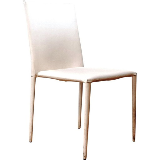 Chaise vintage Arper en bois et cuir blanc