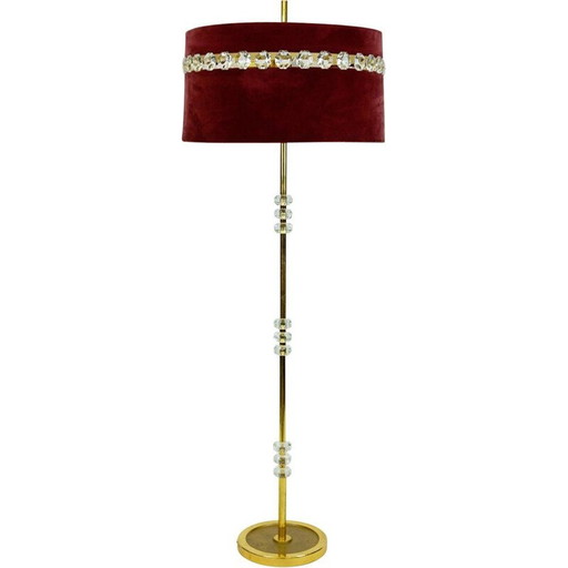 Lampadaire vintage en laiton et verre de cristal par Lobmeyr Vienne Autriche