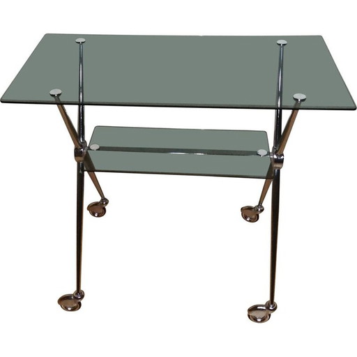 Table d'appoint vintage en verre à double plateau, 1970