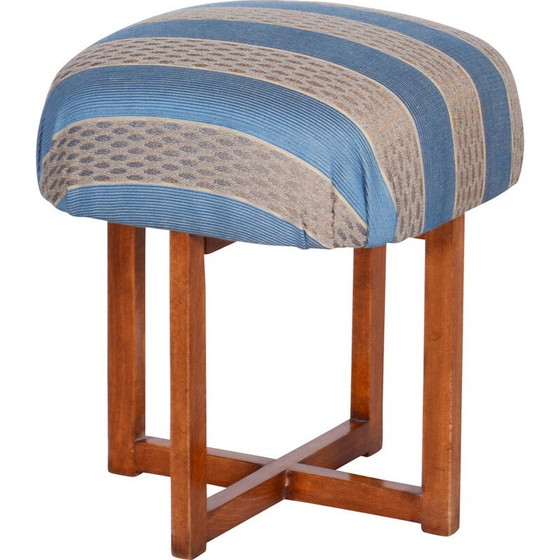 Image 1 of Tabouret vintage Art Déco en hêtre et tissu, Tchécoslovaquie 1930