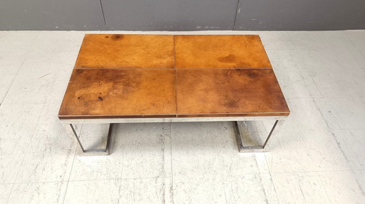 Table basse en cuir et chrome, 1970S