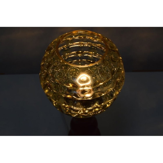 Image 1 of Lampe de table vintage en verre, bois et laiton, Tchécoslovaquie 1960