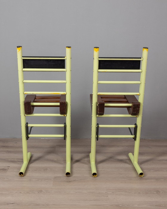 Image 1 of Paire de tabourets vintage 70S en fer et bois design italien
