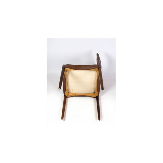 Image 1 of Ensemble de 6 chaises danoises vintage en palissandre massif et cuir brun, années 1960