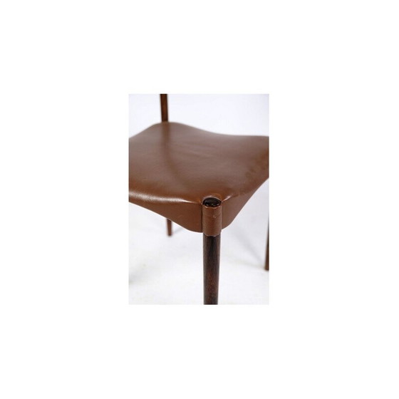 Image 1 of Ensemble de 6 chaises danoises vintage en palissandre massif et cuir brun, années 1960