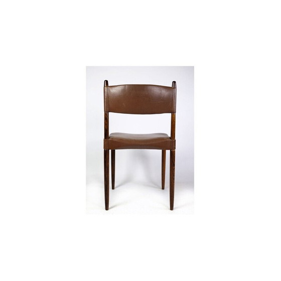 Image 1 of Ensemble de 6 chaises danoises vintage en palissandre massif et cuir brun, années 1960