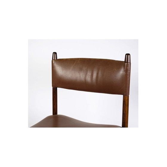 Image 1 of Ensemble de 6 chaises danoises vintage en palissandre massif et cuir brun, années 1960