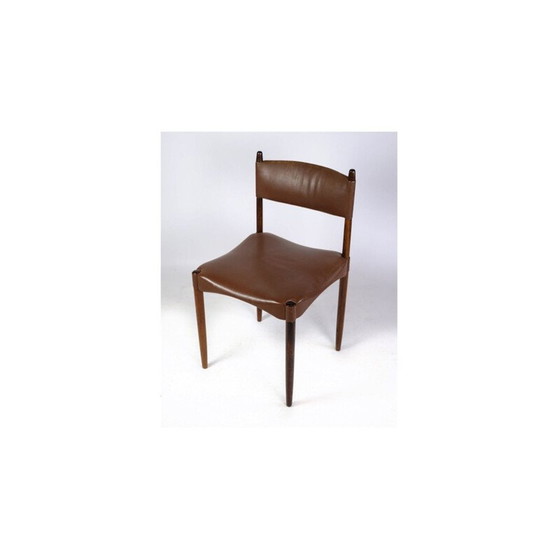 Image 1 of Ensemble de 6 chaises danoises vintage en palissandre massif et cuir brun, années 1960
