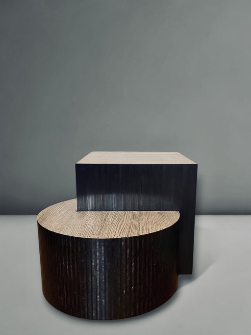 Table Basse Chêne Marqueterie De Paille