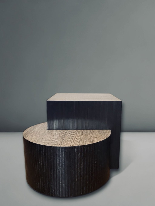 Table Basse Chêne Marqueterie De Paille