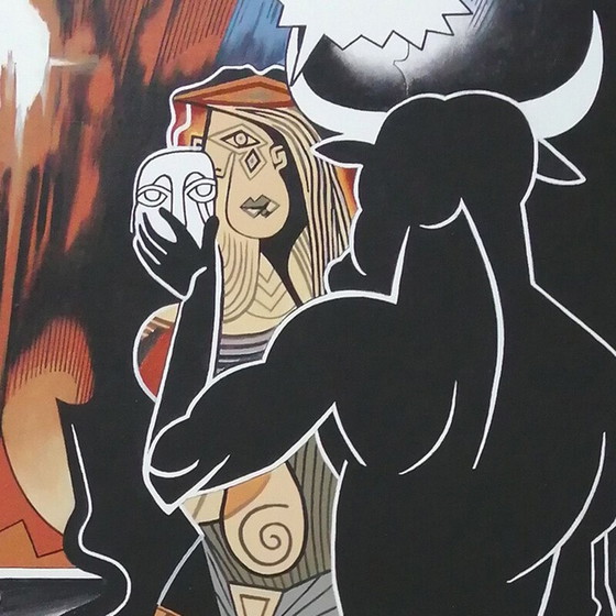 Image 1 of Portrait Picasso Pop peinture acrylique vintage sur toile de Pierre Jacob, 2020