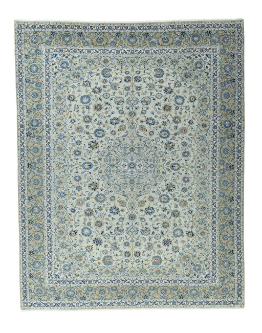 Tapis d'Orient Keshan liège noué à la main - Vert pistache - 392 X 311 cm