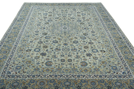 Tapis d'Orient Keshan liège noué à la main - Vert pistache - 392 X 311 cm