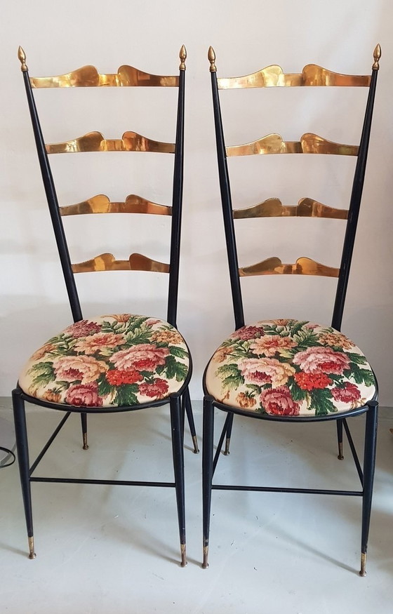 Image 1 of 2X chaises d'appoint italiennes en laiton et fer