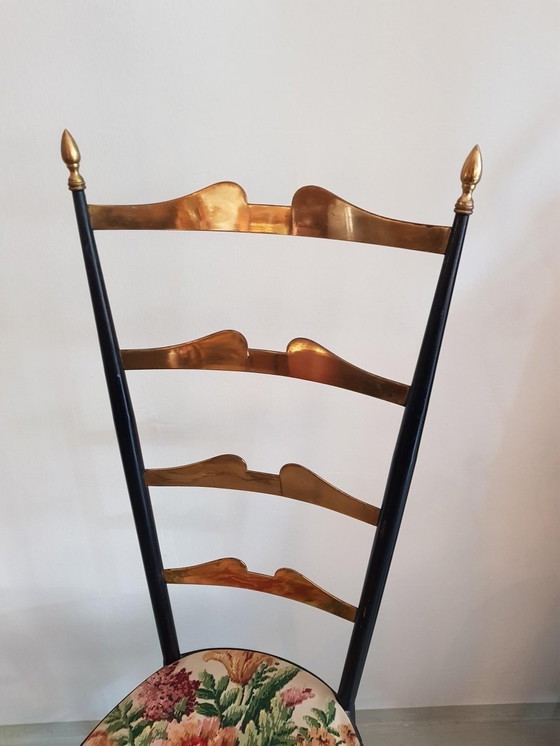 Image 1 of 2X chaises d'appoint italiennes en laiton et fer