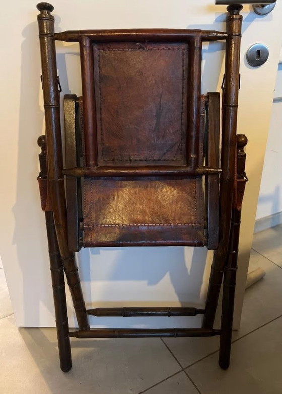 Image 1 of Fauteuil d'officier Bois - Cuir Marron foncé