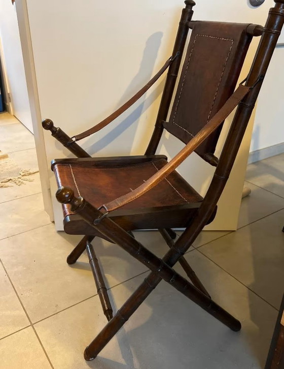 Image 1 of Fauteuil d'officier Bois - Cuir Marron foncé