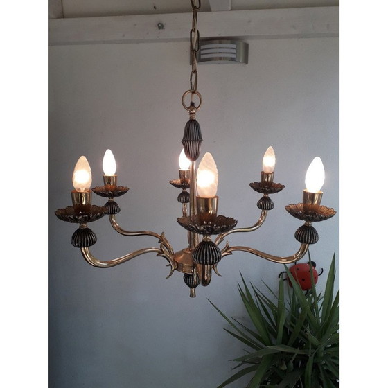 Image 1 of Lustre italien vintage en or à 6 lumières, Italie 1970