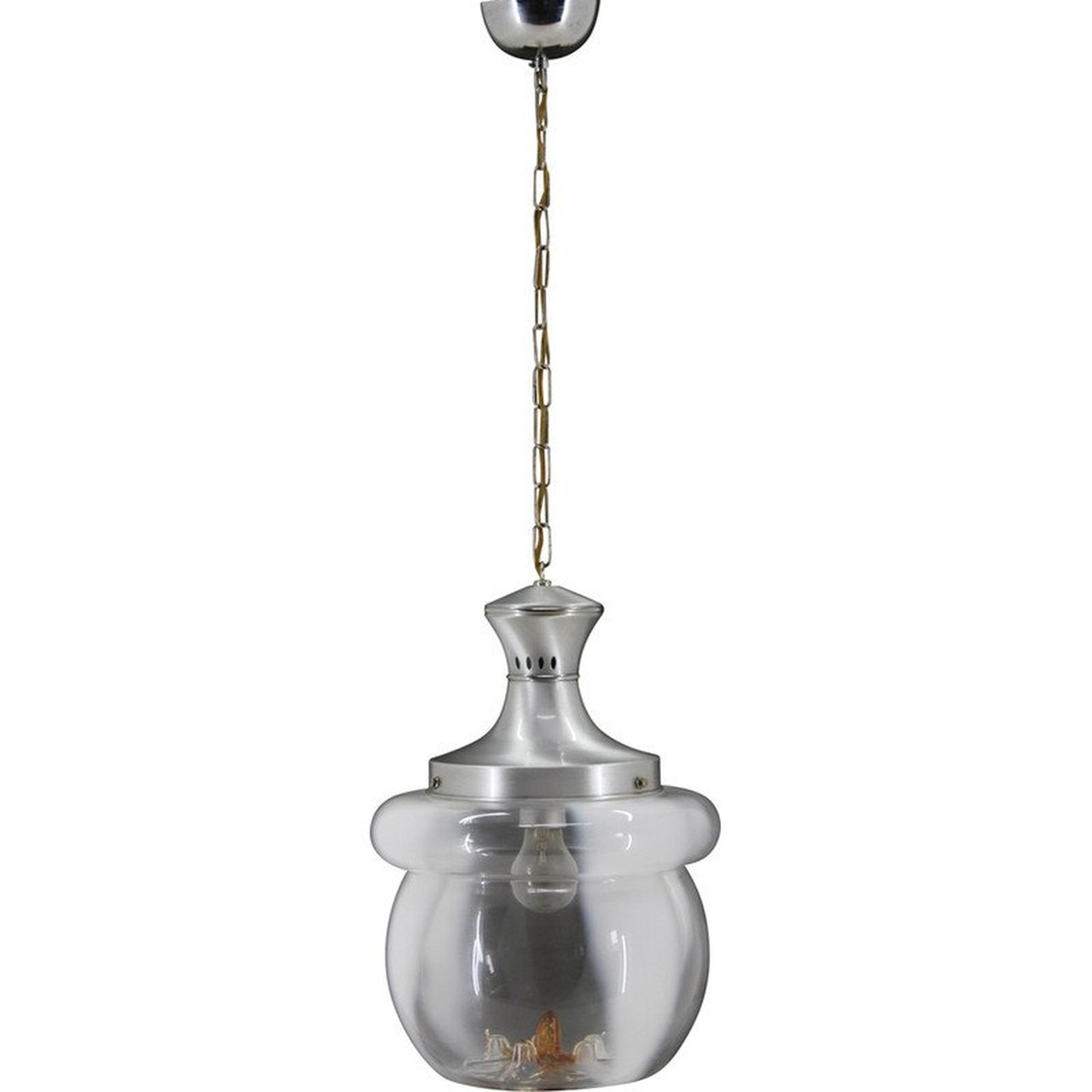 Lot De 3 Lampes Suspendues Vintage - Chrome Et Verre - Allemagne Années 80 - DA6
