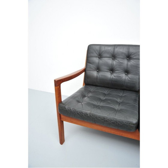 Image 1 of Canapé vintage en cuir et teck par Ole Wanscher, 1950