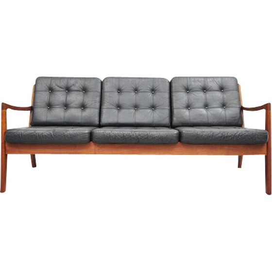 Image 1 of Canapé vintage en cuir et teck par Ole Wanscher, 1950